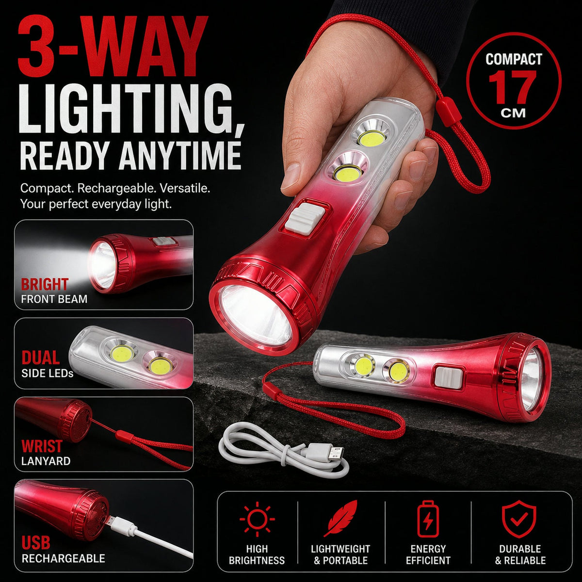 LED Torchlight – USB Rechargeable & Multi-functional |