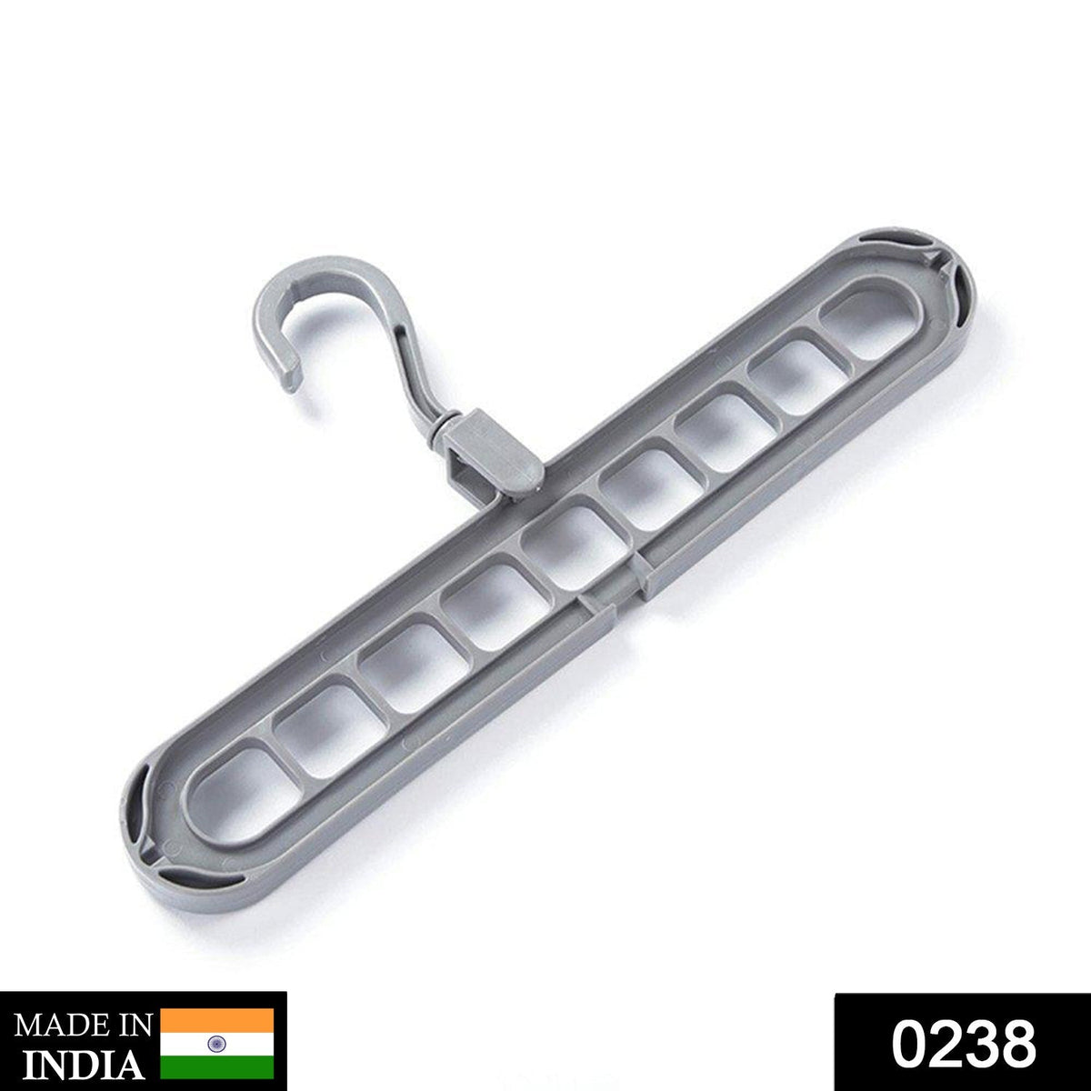 A gray plastic multi-port hanger with nine rectangular slots on a white background.