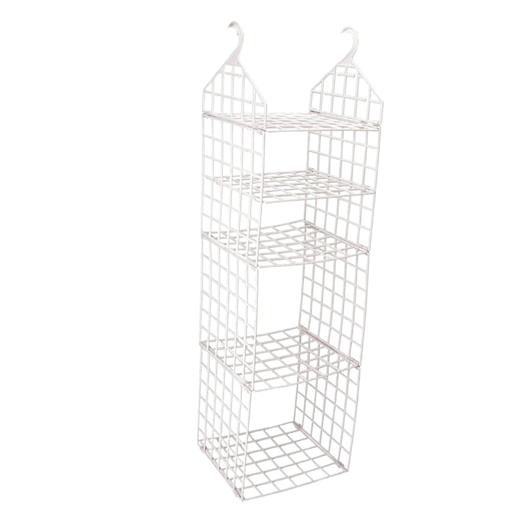 White 5-layer plastic hanging closet organizer shown empty on a white background.