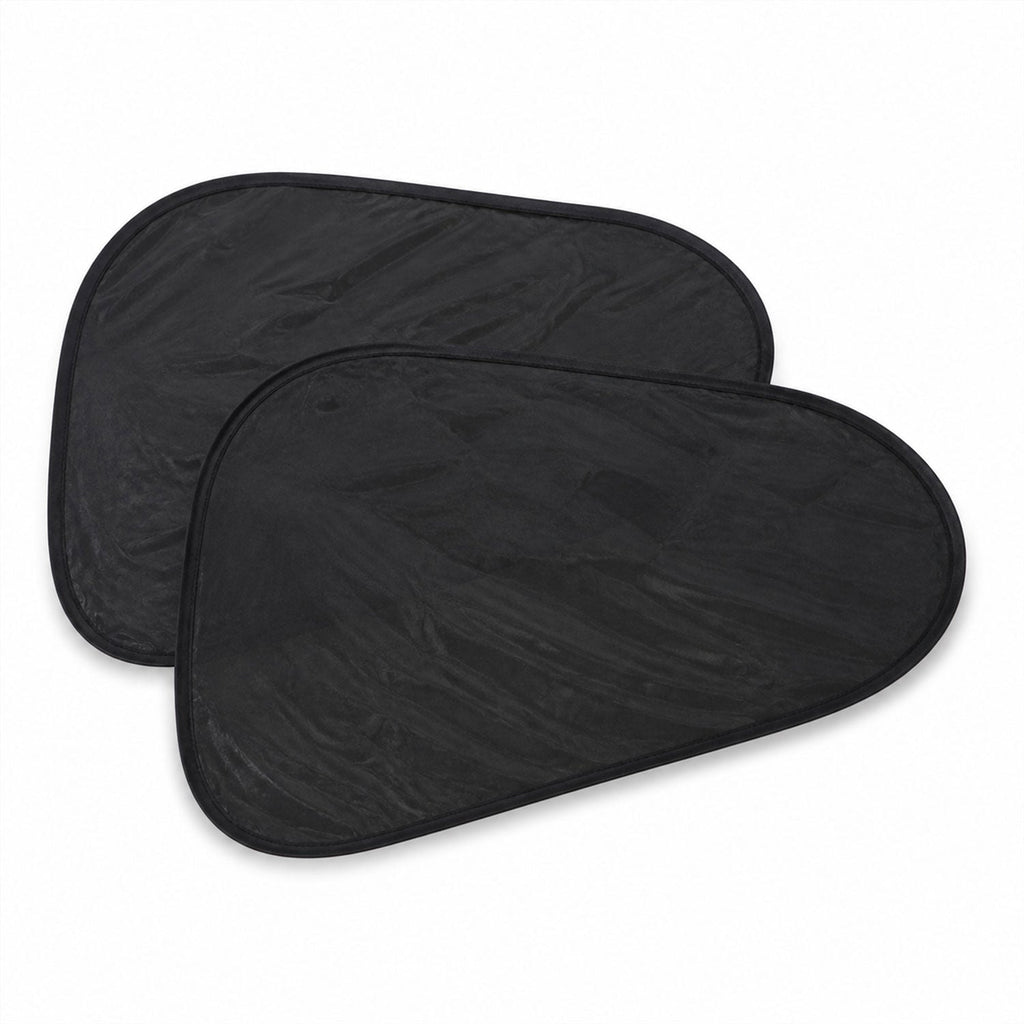 Two black, oval-shaped mesh car window sun shades with a flexible frame on a white background.