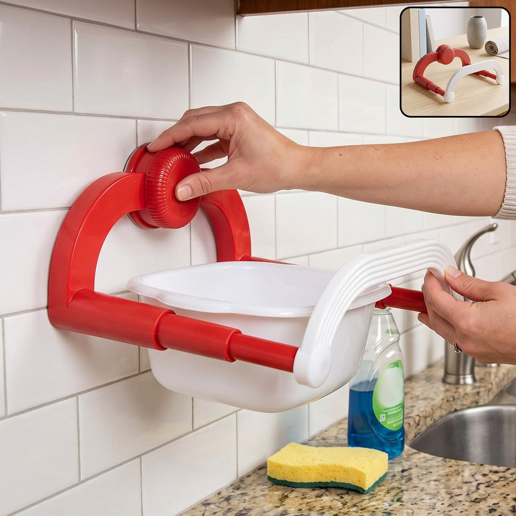 Suction cup basin holder rack kitchen installation view