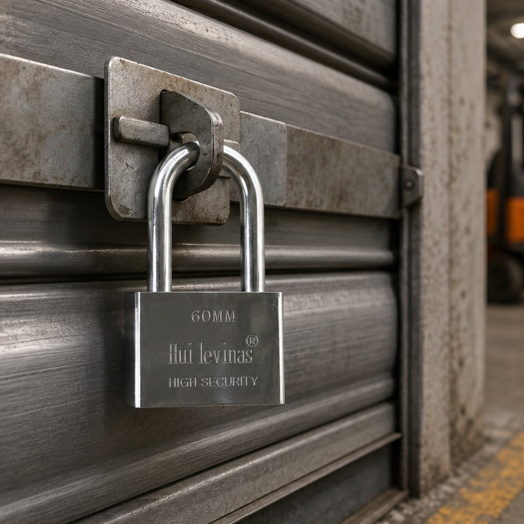 Close up of the hardened steel shackle