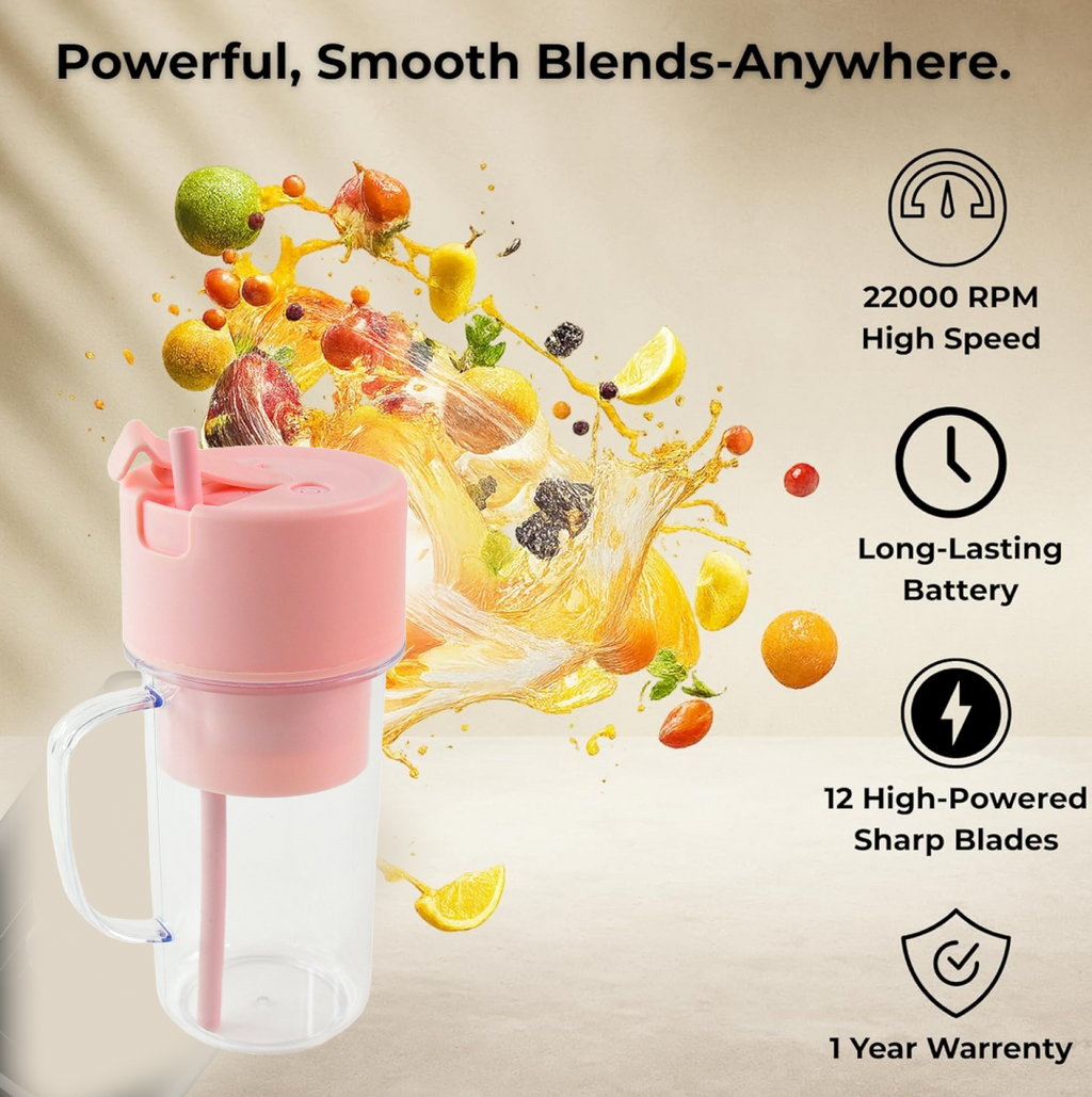 420 ML juicer blending a full glass of fresh juice