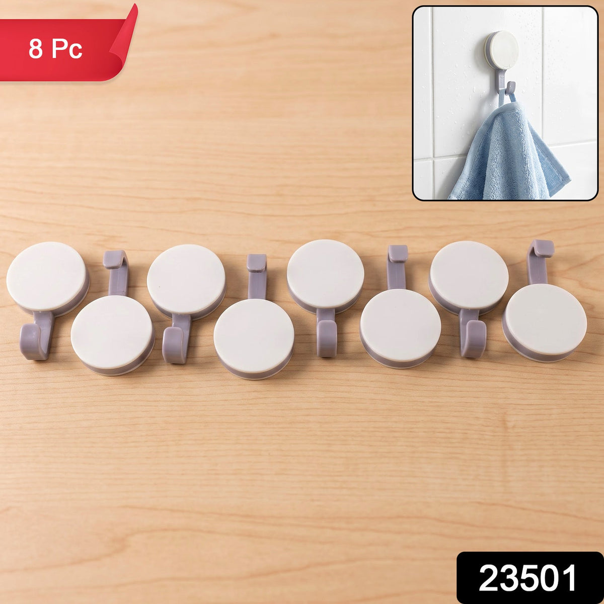 Self adhesive colour contrast wall hooks, 8 pieces