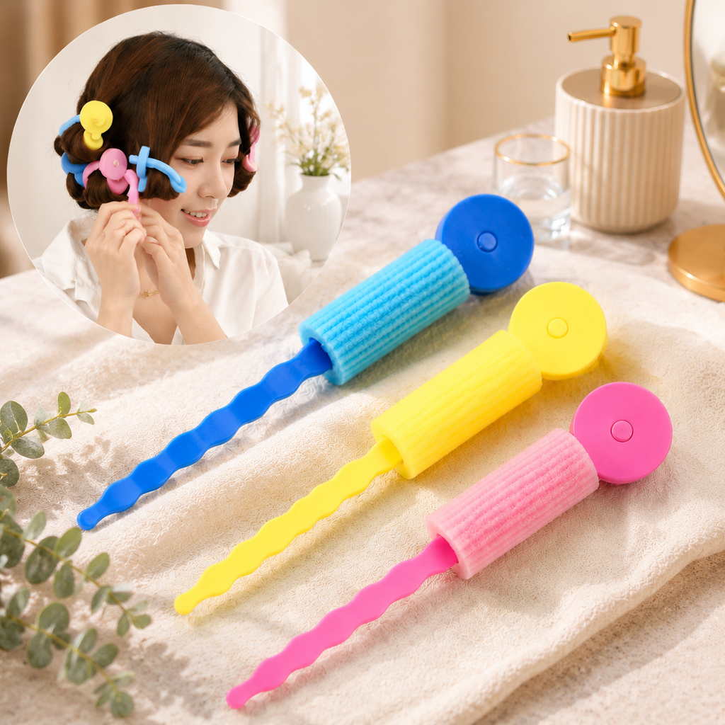 Heatless Foam Hair Rollers, Soft Bendable Hair Curlers Accessory (3 Pc Set)