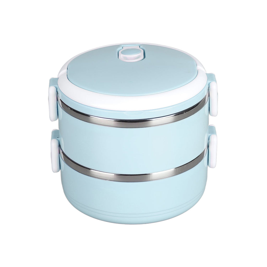 The compact, leakproof stainless steel lunch box displayed open, showing two compartments.