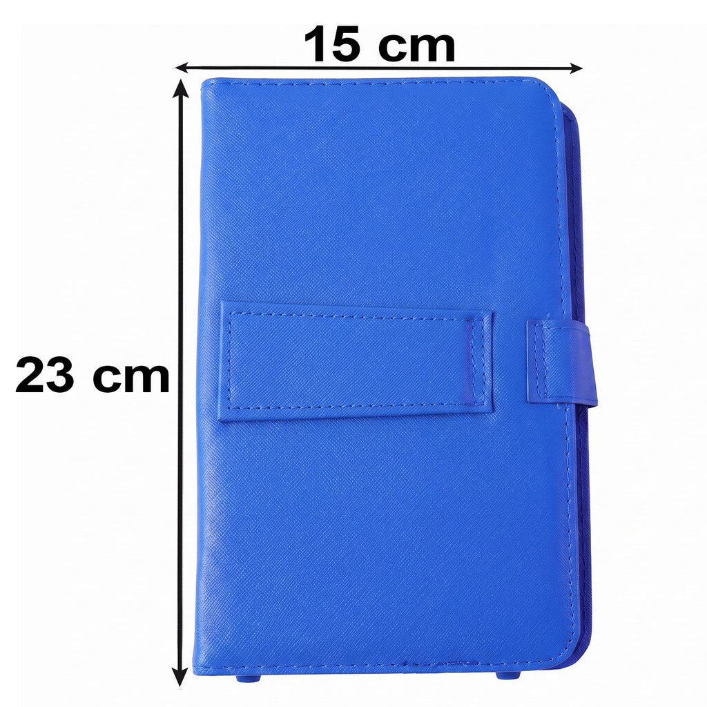 A blue PU leather tablet case is shown with dimensions: 23 cm height and 15 cm width.