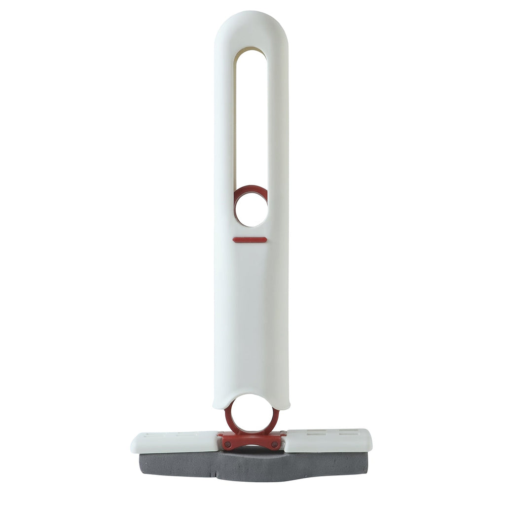 A white and red mini mop with a grey sponge head stands upright on a plain white background.