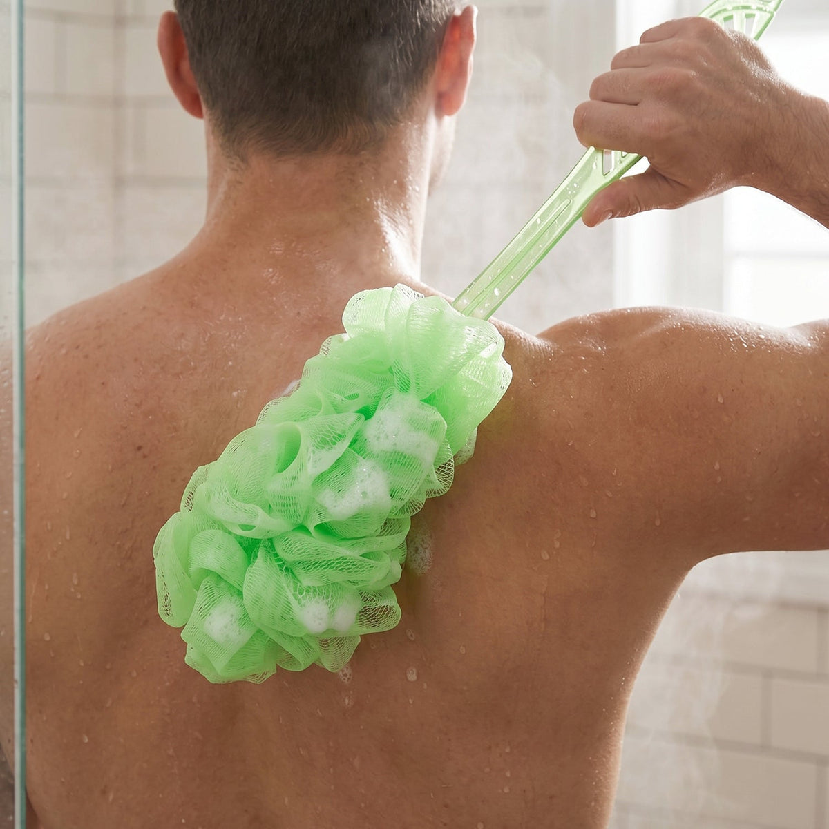 Long Handle Back Scrubber for Bathroom Shower, Body Loofah Brush 45 Cm (1 Pc)