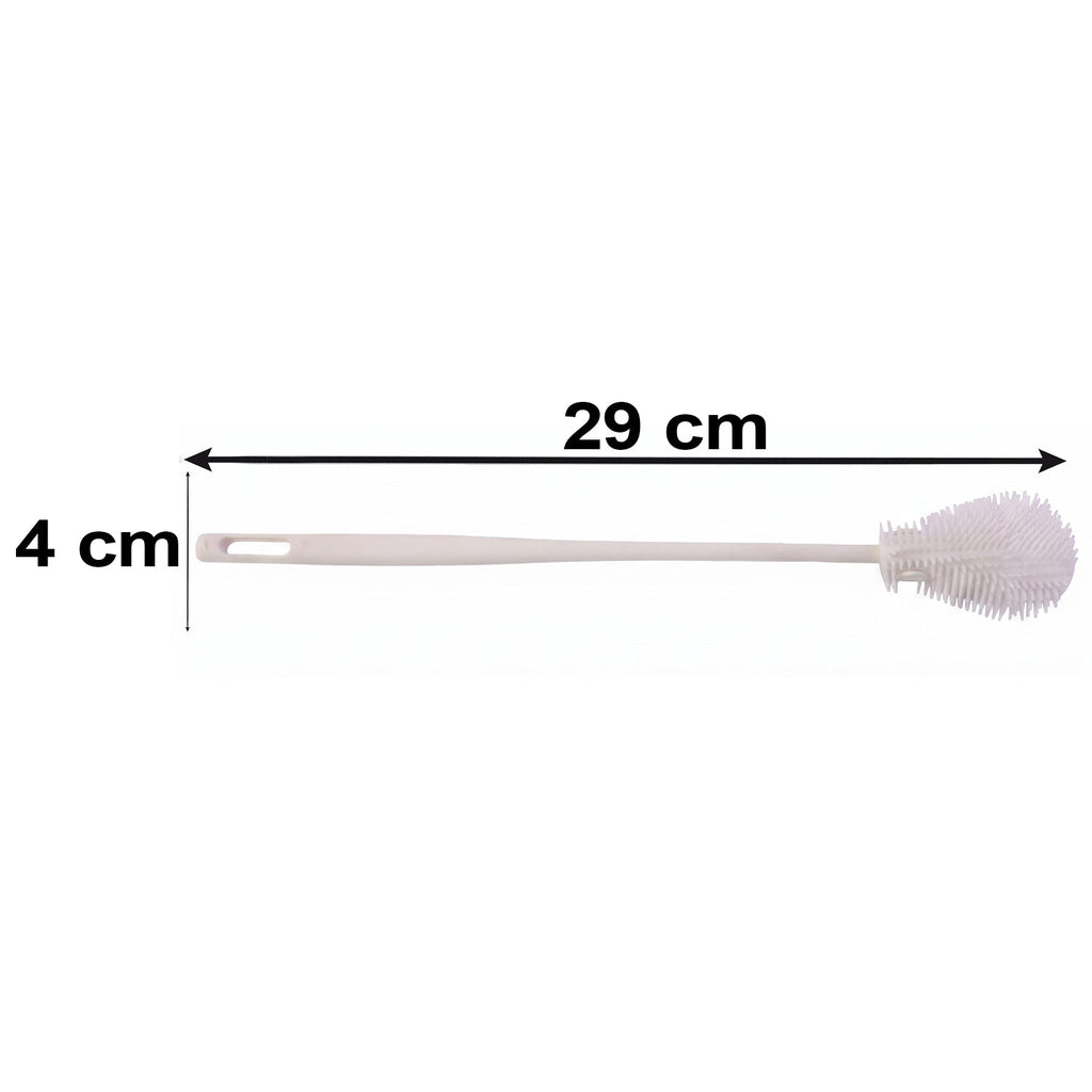 A long, white silicone bottle cleaning brush with dimensions of 29 cm length and 4 cm width on a white background.