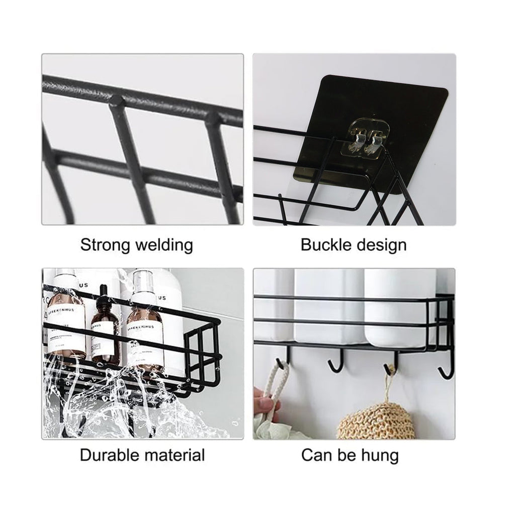 A collage of four close-up images highlighting features: strong welding, buckle design, durable material with water, and